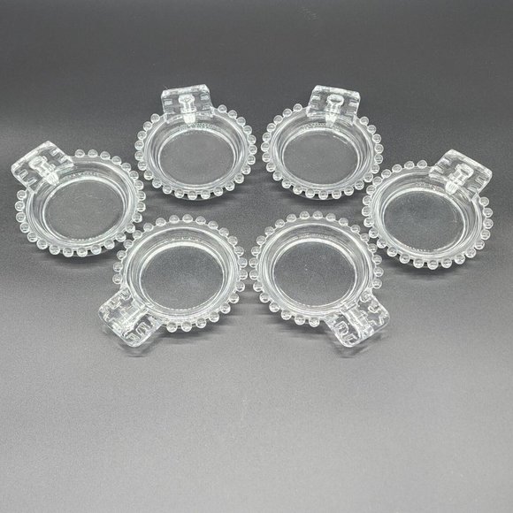 Six Vintage Imperial Glass Candlewick Two Slot Ashtrays B'Tween Place Coasters - Picture 1 of 4